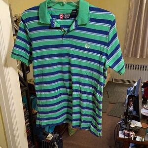 Chaps Vibrant Green and Blue Striped Polo